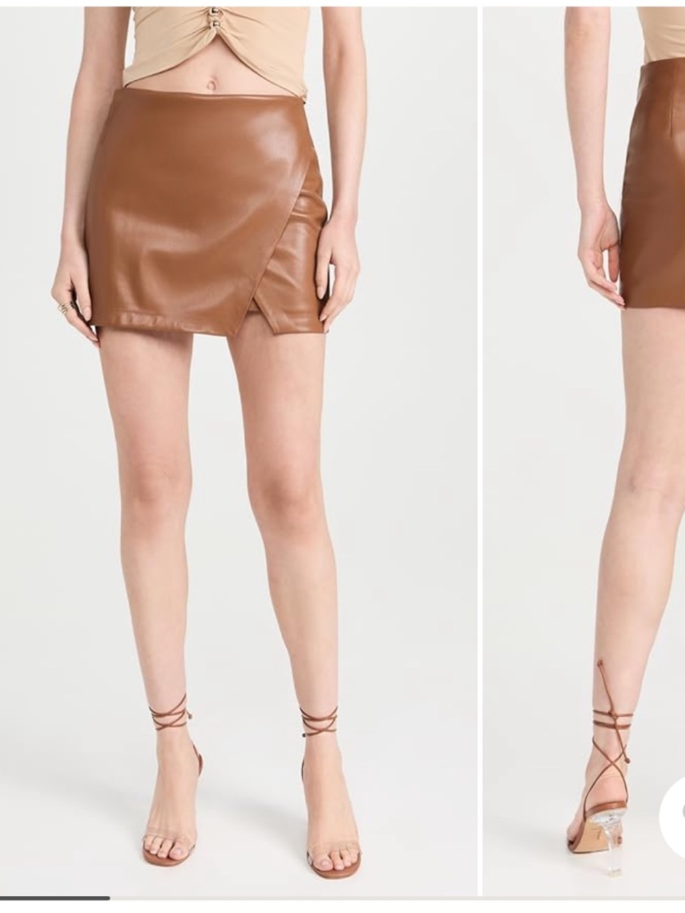 Alice + Olivia Tan Faux Leather Asymmetrical Mini Skirt
